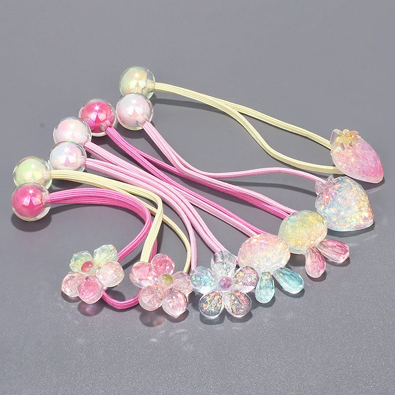 

Sparkling Flower Hair Ties, Colorful Beaded Hair Bands, Kids' Ponytail Holders, Cute and Fashionable Hair Accessories for Girls