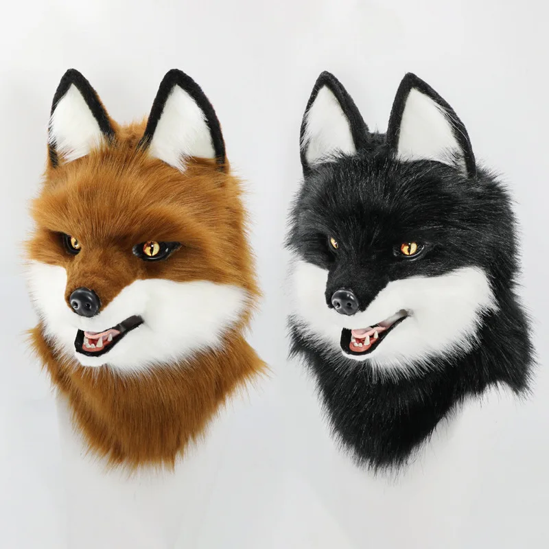 Animal Wolf Mask Cosplay Costume Accessories Furry Faux Fur Dog Fox Full Head Therian Masks Anime Dress Up Party Cosplay Props