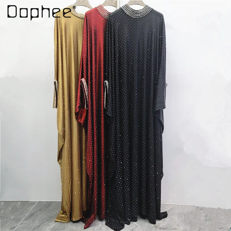 European American Large Size Batwing Sleeve Dress High-end Elegant Evening Dresses Rhinestones Luxurious Oversized Long Dress