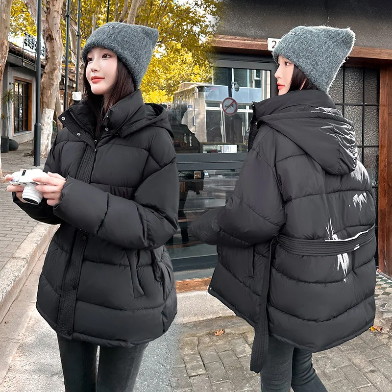 파카 여성 코트 후드 재킷 타이트 웨이스트 벨트 두꺼운 따뜻한 Y2K 스트리트웨어 우아한 재킷 작업복 가을 겨울 2025