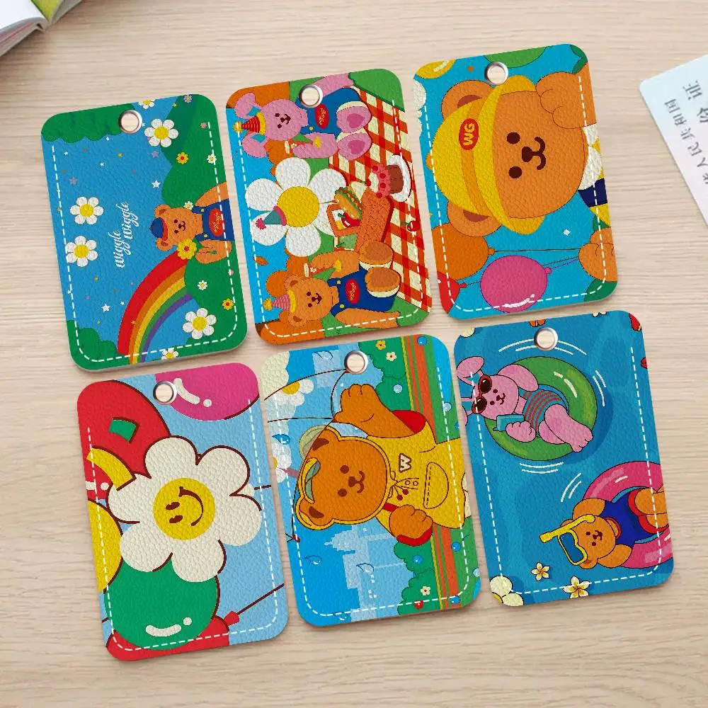 Fashion Brand W-Wiggle W-Wiggle Logo Rectangle ID Card Case Keychain Access Card Bag Key Tag Ring Leather Card Holder Access