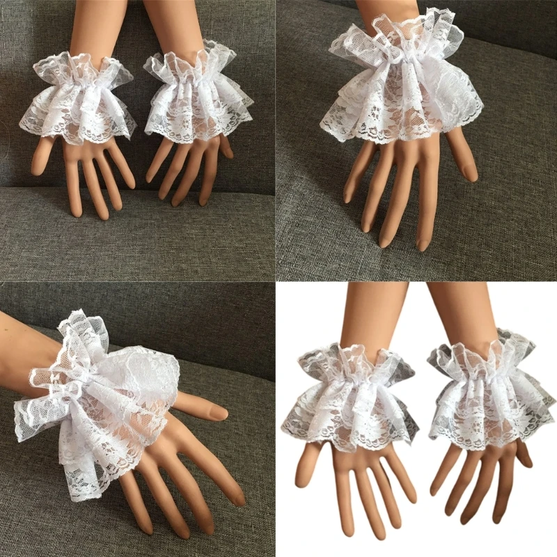 2 Pair Anime Arm Sleeves With Lace Flower Trim Decorative Wrist Cuffs Faux Sleeves For Women Teens Casual Everyday Wear