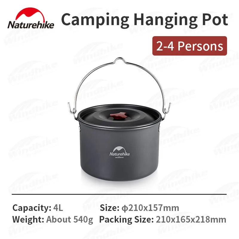 Naturehike Outdoor Stewing Cookware 4L Multifunction Portable Cooking Pot Hanging Tripod Hanger Camping  4-6 Persons Picnic