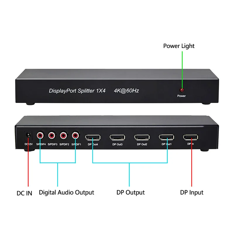 Factory Best Price Display Port 4K60Hz 1.2 DP Splitter 1X4 1 in 4 Out DP to 4 DP Splitter with Digital Audio