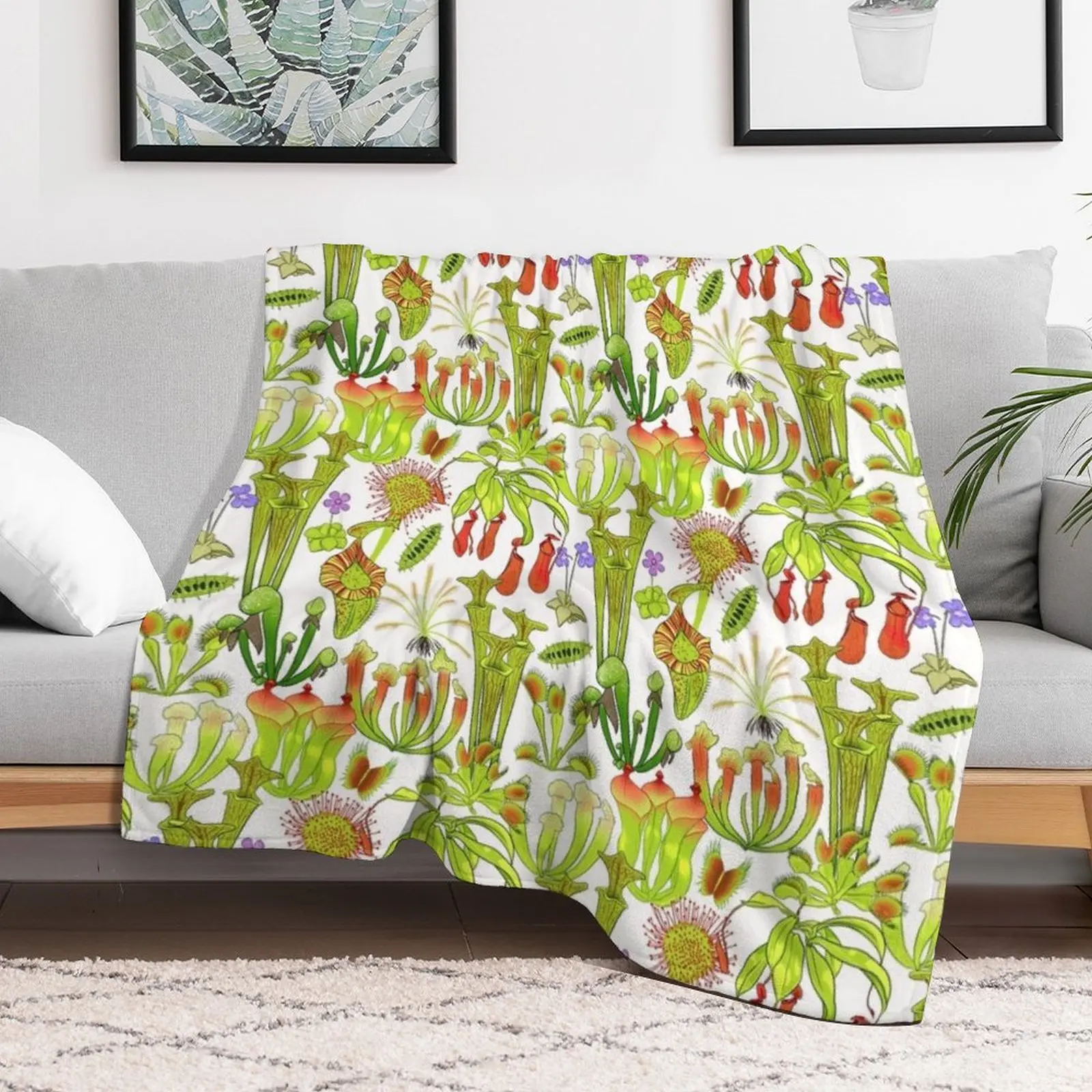 Carnivorous plants - white Throw Blanket Designers Bed Fashionable sofa bed Furrys Blankets