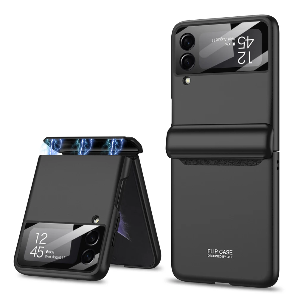 Per il 2024 custodia con cerniera magnetica di lusso per Samsung Galaxy Z Flip 3 4 5 6 custodia rigida opaca Ultra sottile per PC con vetro di protezione dell'obiettivo