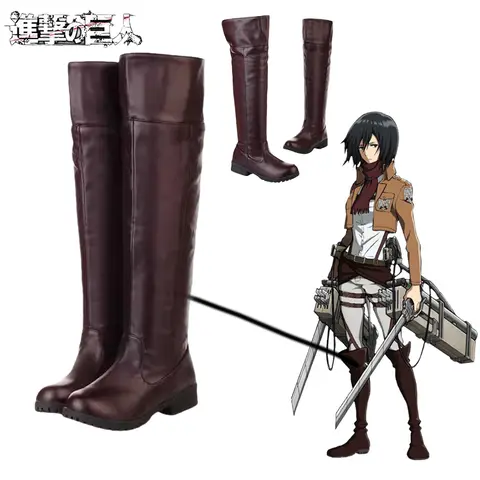 Anime Attack on Titan Cosplay Costumes Mikasa Levi Ackerman PU Boot High-top Shoes Eren Jaeger Scout Regiment Role Play Shoes