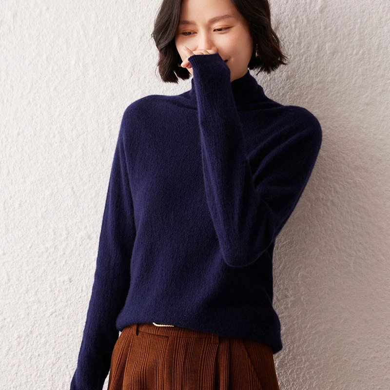 レディース100%カシミヤセーター カジュアル無地ニットプルオーバートップス ルーズパイルカラージャンパー ベースブラウス 暖かい