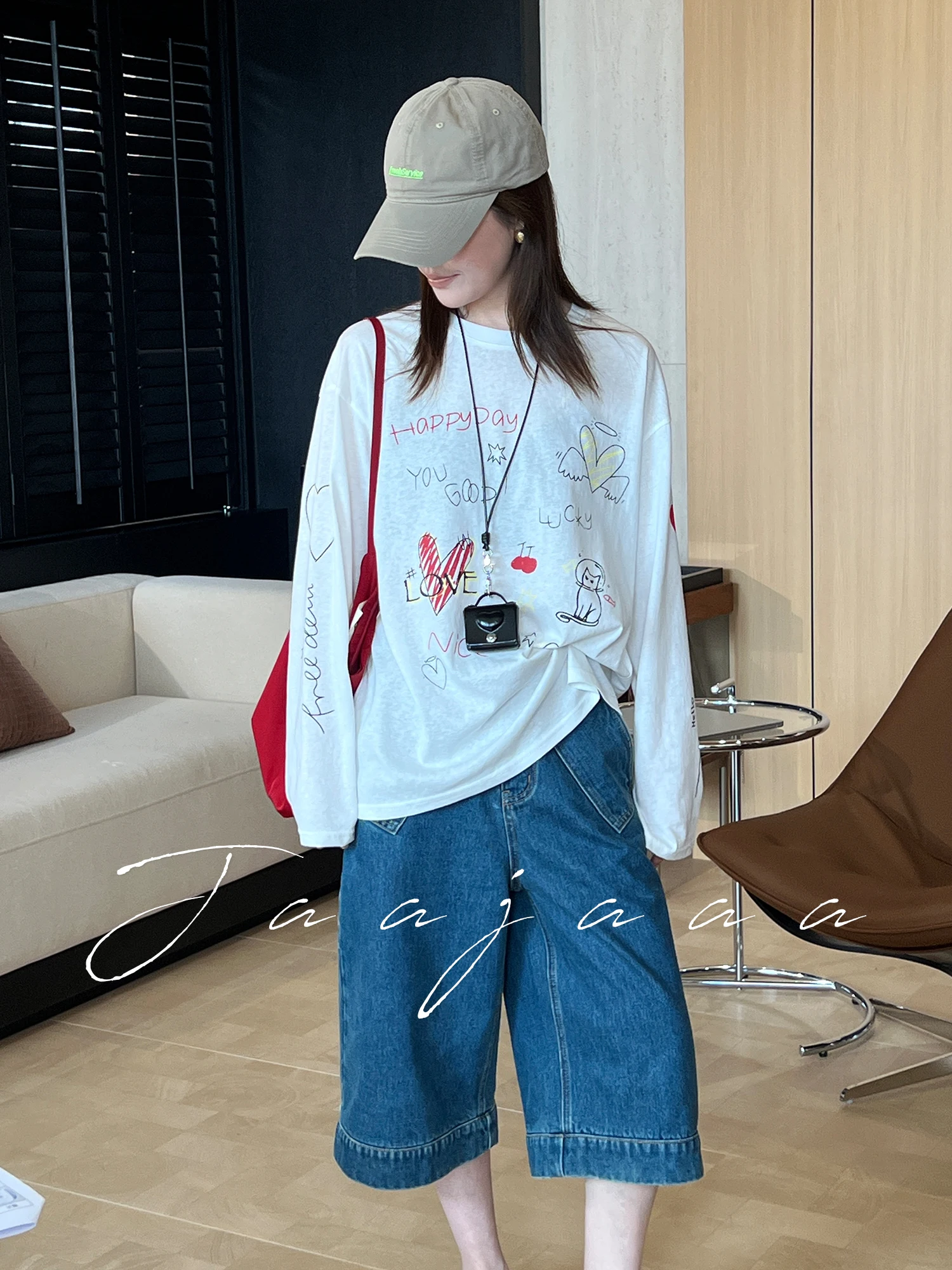 

Футболка с длинными рукавами и граффити-принтом Jaajaaa, легкая, дышащая, с круглым вырезом, в повседневном стиле, женский топ из смеси хлопка и нейлона