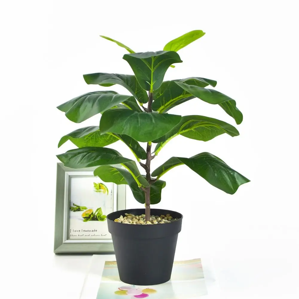 Large Artificial Fiddle Leaves Fig Tree Real Touch Plastic Tropical Banyan Plants Branch Delicate Vibrant