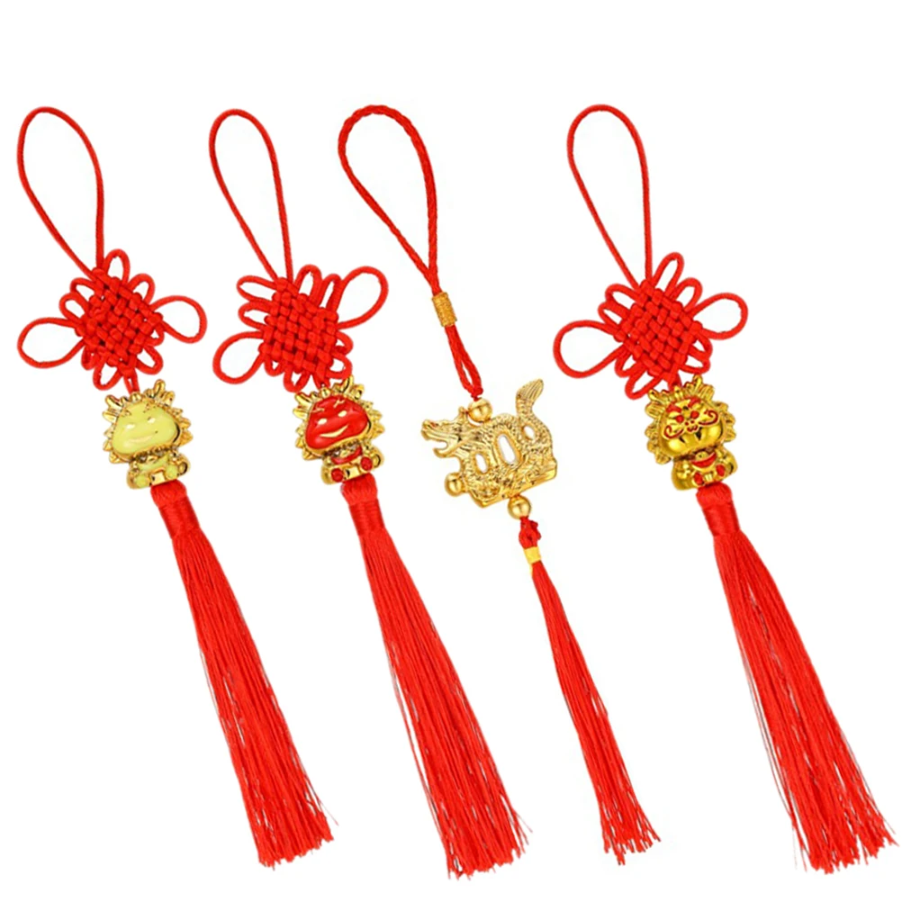 

4 Pcs Chinese Knot Dragon Pendant Spring Festival Decor Hanging naments New Year Charm Car Home Office