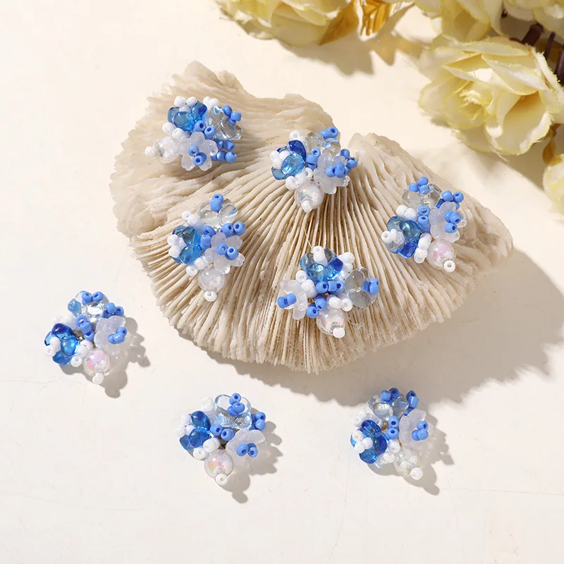 Shoe Charms Sea Salt Blue Beaded Flower 1 Piece DIY Embellishment for Clogs Sandals Slippers Summer Beach Nonslip Versatile