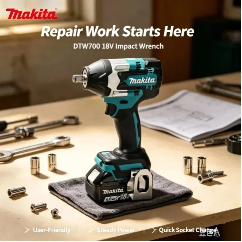 Makita DTW700 18V LXT Bürstenloser Schlagschrauber-Kit 1000Nm Leistungsstarkes Drehmoment Auto-Stopp Variable Geschwindigkeit 1/2"-Antrieb Akku- und Ladegerät-Kit mit Aufbewahrungskoffer für Bau- und