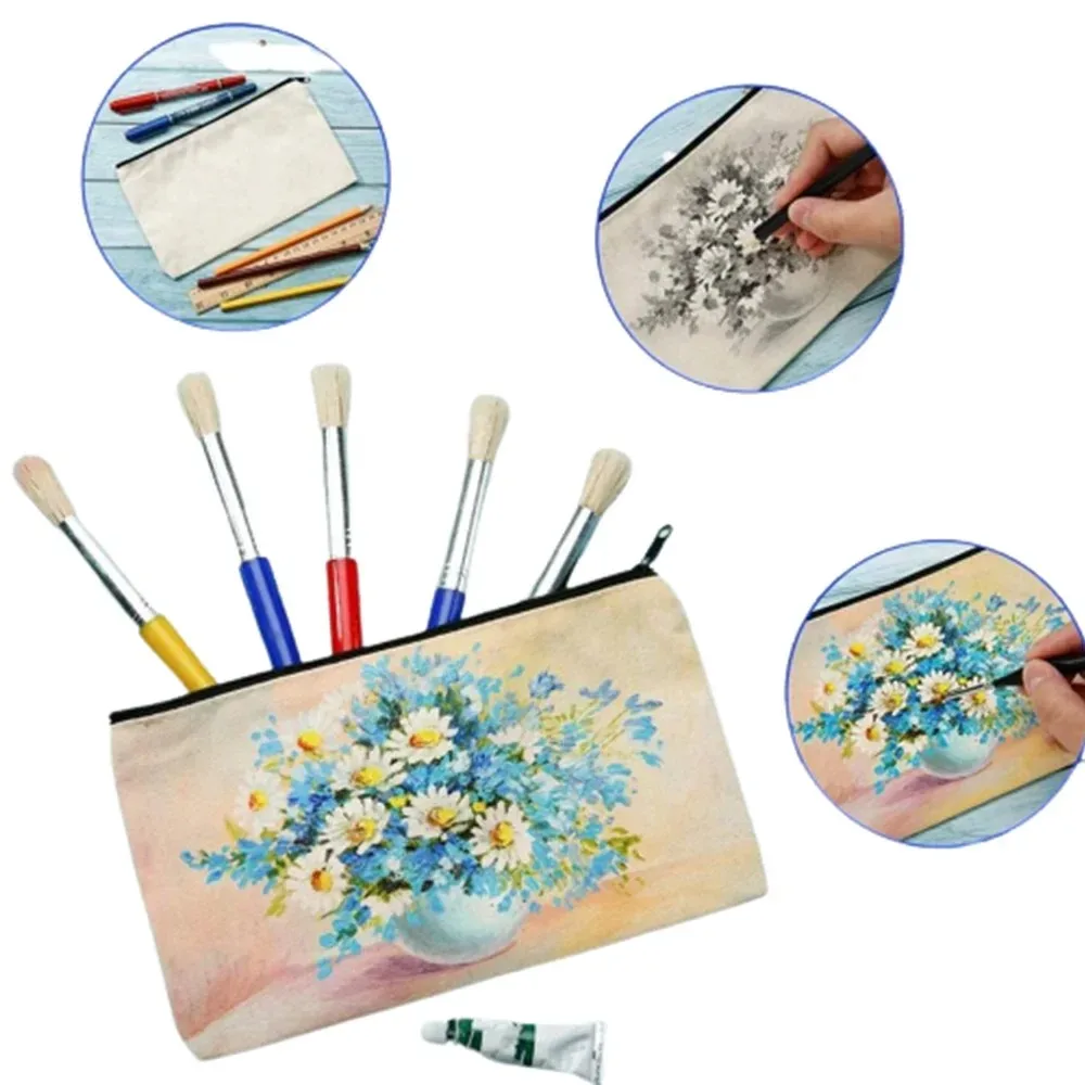 10 ชิ้น Blank DIY Craft กระเป๋าผ้าใบดินสอกระเป๋าแต่งหน้า - กระเป๋าดินสอกระเป๋าเครื่องสําอางอเนกประสงค์ Travel กระเป๋าซิปกระเป๋า