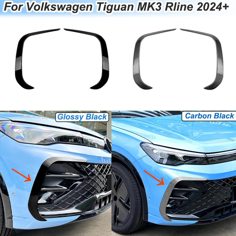 Glossy Black Front Bumper Front Air Knife Grille Spoiler Car Sticker Modification For Volkswagen Tiguan MK3 Rline 2024+