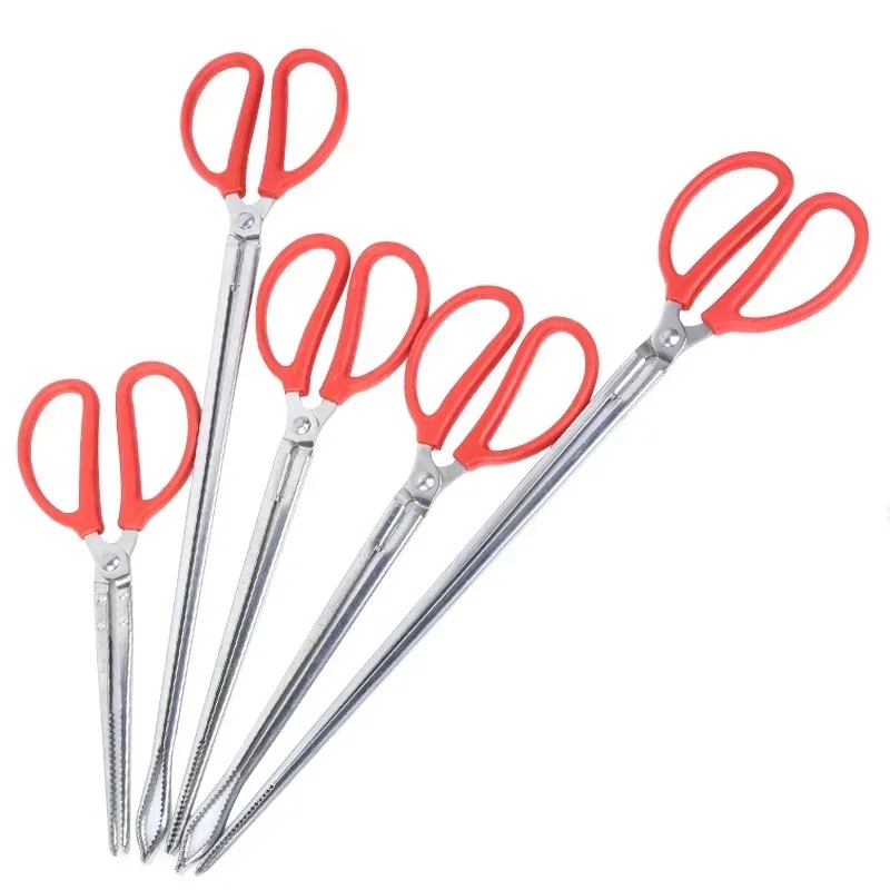 Multi-function Stainless Steel Tongs Red Handle Anti-slip Clamp Outdoor Crab Eel Fishing Grabber Tool for Aquatic Catch Cleaning