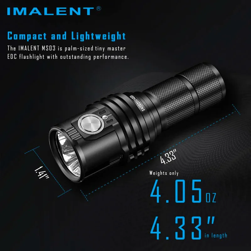 Imalent MS03 High-Lumen Flashlight, 3pcs XHP70.2 LEDs,13,000 Lumens 324m Beam Distance, 21700 Battery, Compact, Portable