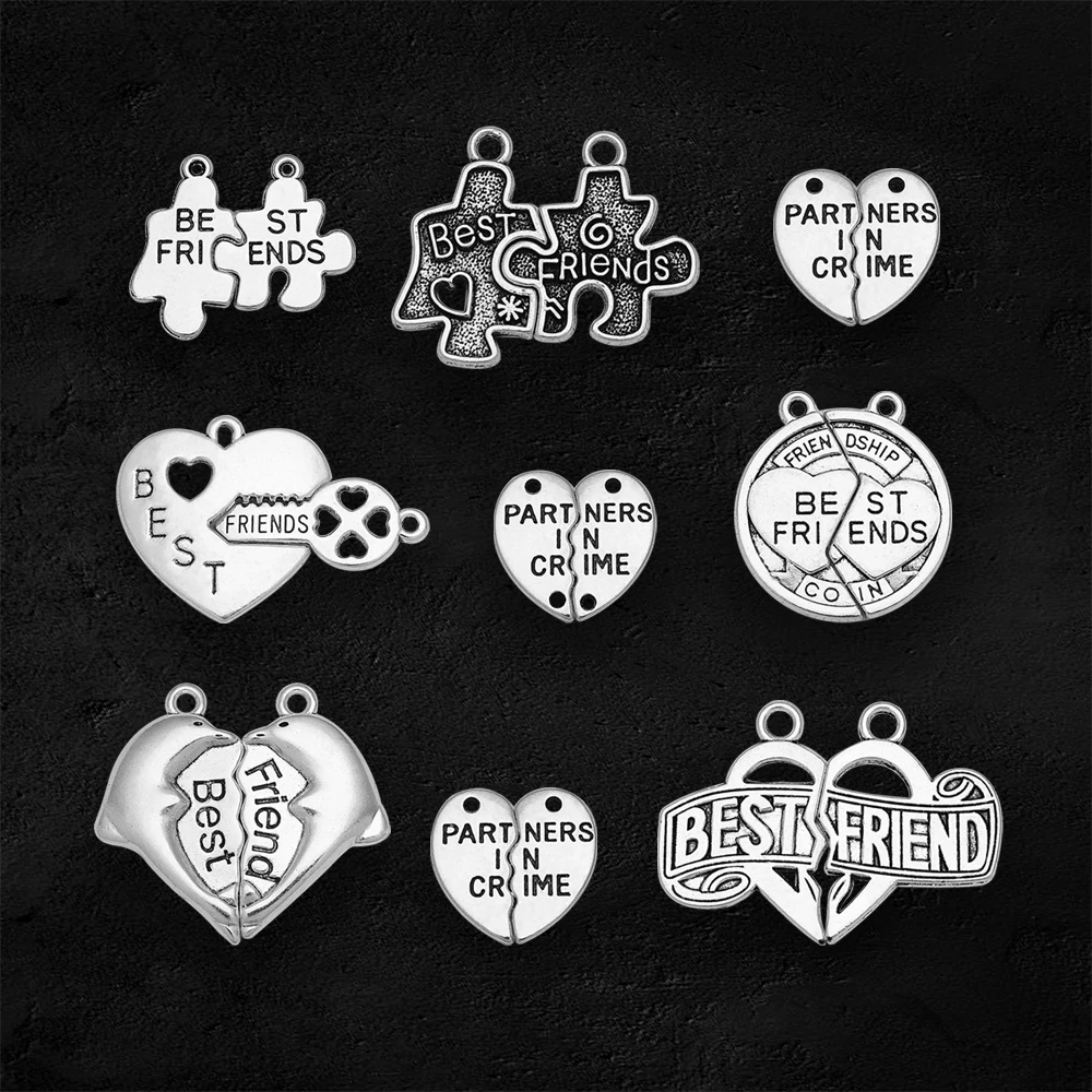 2-15set/lots Heart Puzzle BFF Charms Best Friends Mother Daughter Partners Pendants For Diy Necklace Jewelry Making Supplies