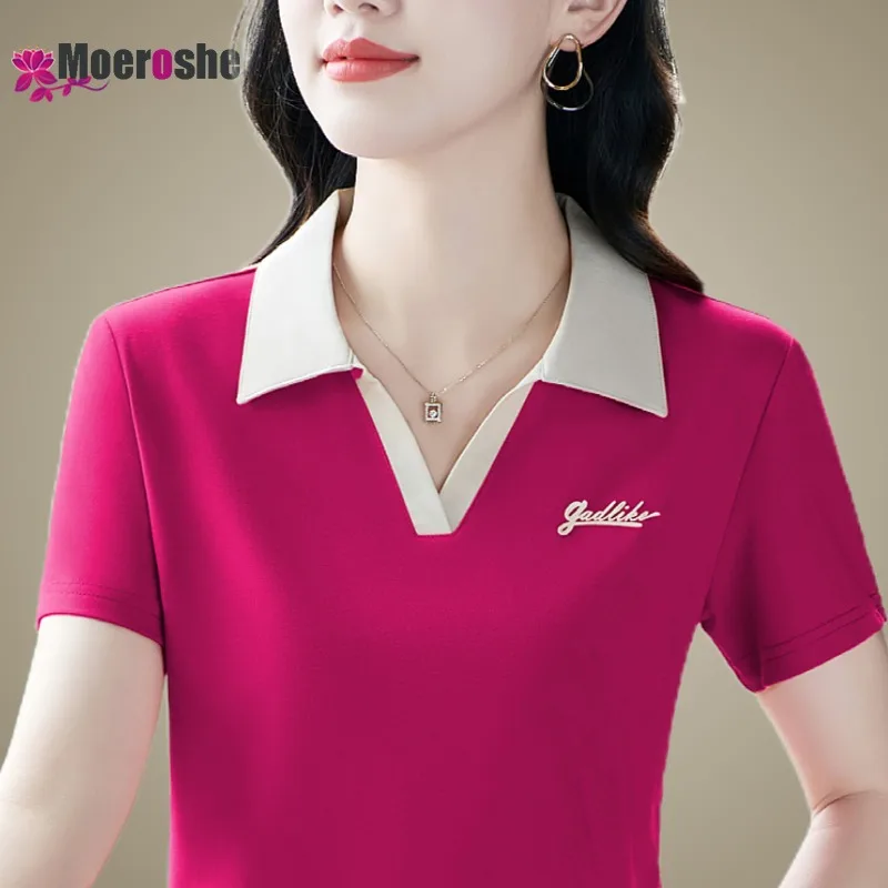 

Women's Luxury Clothing Plus Size Woman Golf Wear 2024 Polo for Ladies Short Sleeved T-shirt Summer Clothes V Neck Sleeve Tee