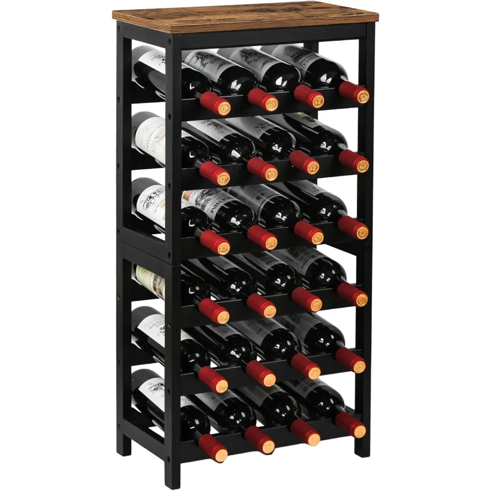 Rack de vinho vasmia piso autônomo, prateleiras de armazenamento de vinho de bambu de 6 camadas com tampo de mesa, prateleira de rack de vinho de 24 garrafas para cozinha b
