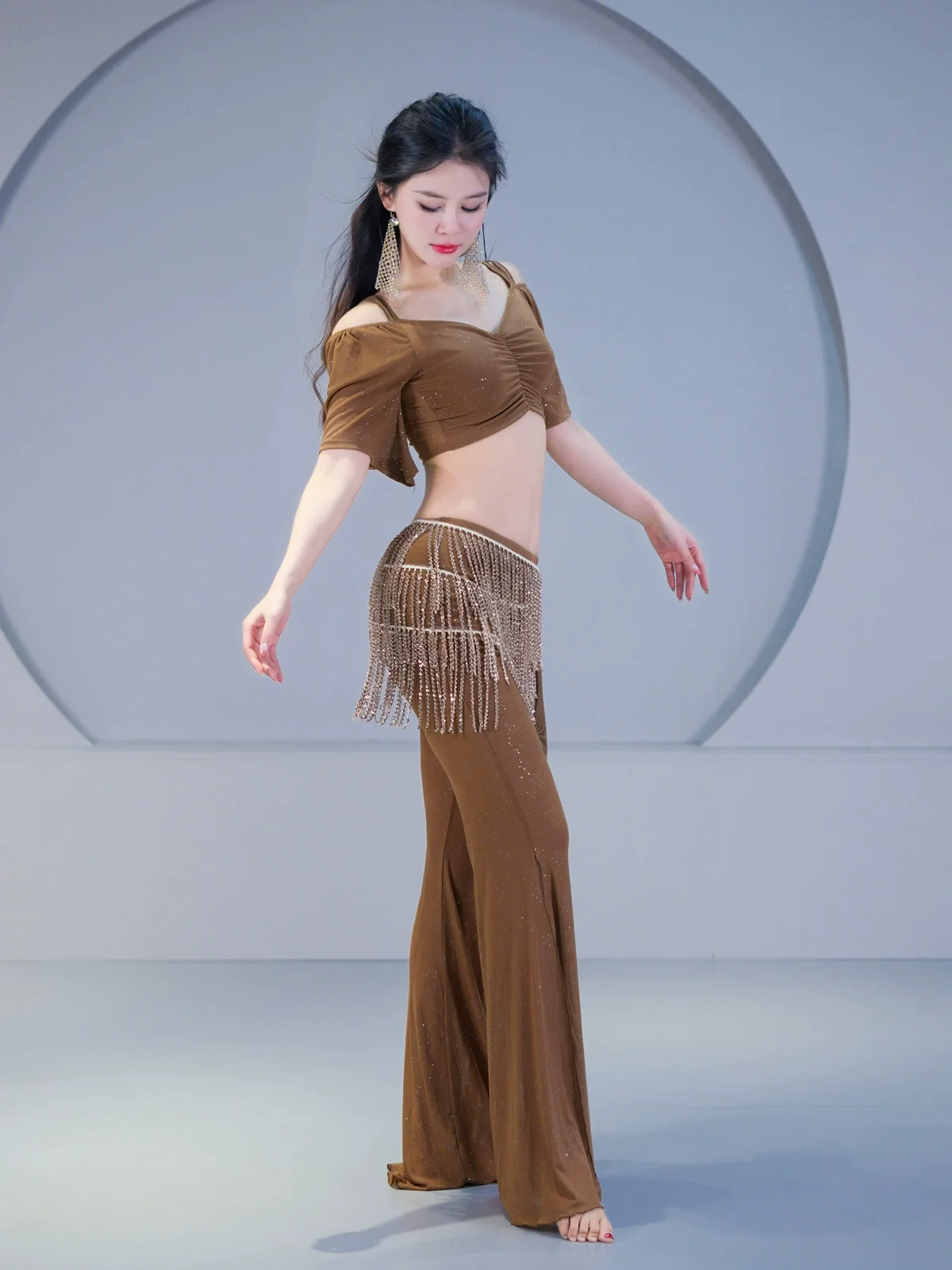 Nieuwe Buikdans Kostuum Vrouwen Les Dancewear Top Hippe Sjaal Broek Oosterse Buikdans Praktijk Kleding