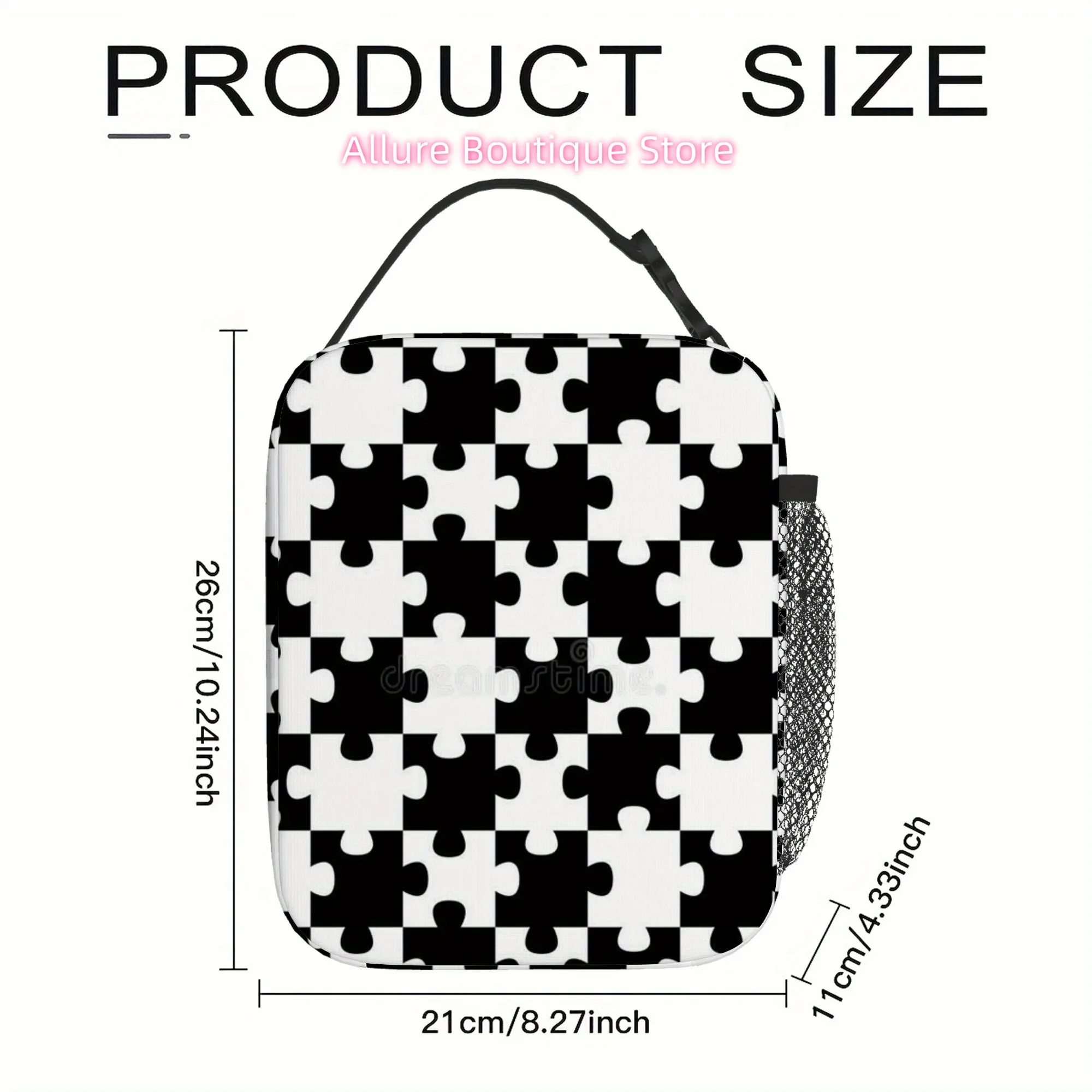 1pc, Puzzle Pieces Creating a Checkerboard Design. Thermal Printed Bag, Insulation Bag, Insulated Carrier, Not for Food Contact,