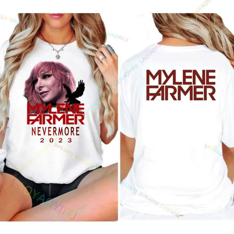 New France Mylene Farmer Printed T-shirt for Men and Women Summer Fashion Casual Cotton Oversized Short Sleeve Clothing Y2K Top