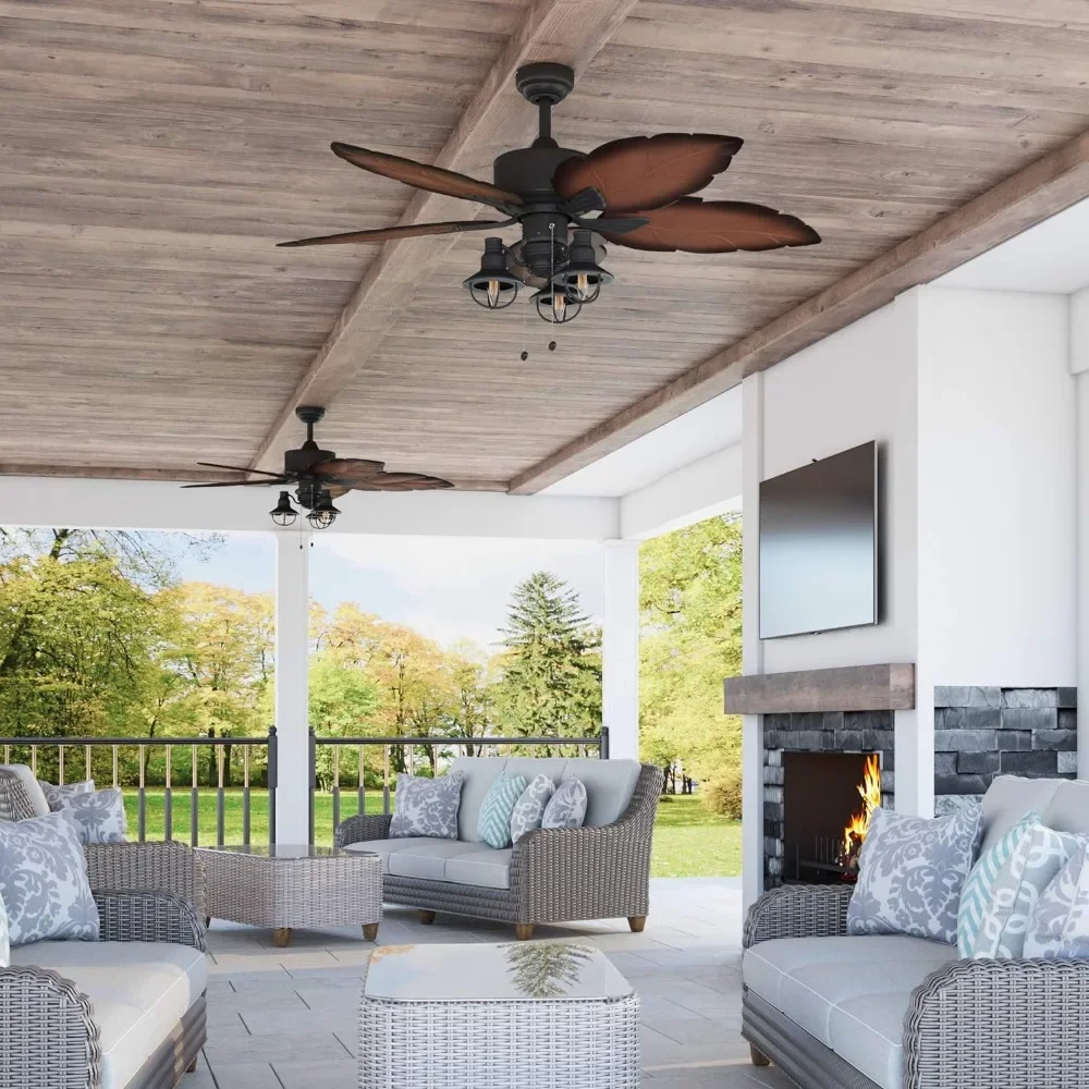 Ceiling Fan, 52 Inch Tropical Indoor Outdoor Ceilings Fans with Light, Pull Chain, Three Mounting Options, Ceiling Fan