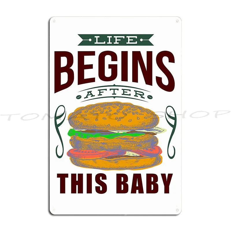 Life Begins Funny Burger Lovers 2 Metal Sign Poster Pub Plates Cinema Plaques Designing Tin Sign Poster
