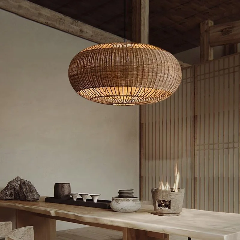 Wabi Sabi Wind Vine Weaving Pendant Lights Vintage Atmosphere Hanging Lamps Living Room Restaurant Corridor Homestay LED Fixture