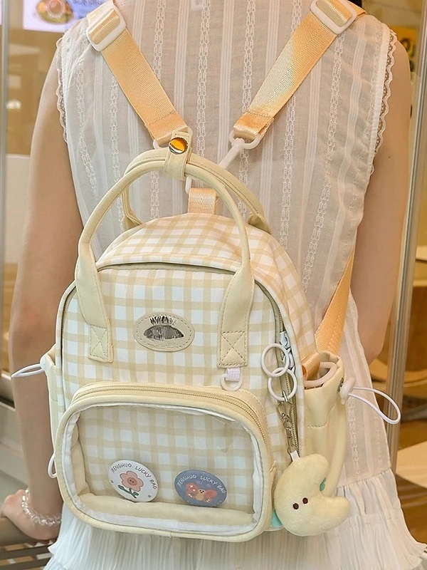 2D Japanese Original Lolita Backpack Daily Versatile Sweet Campus Large Capacity College Style Plaid Women's Bag
