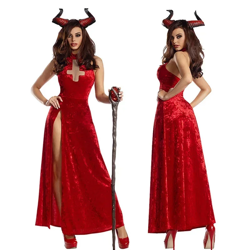 Halloween Coplay Witch Red Dress Fancy Masquerade Costume