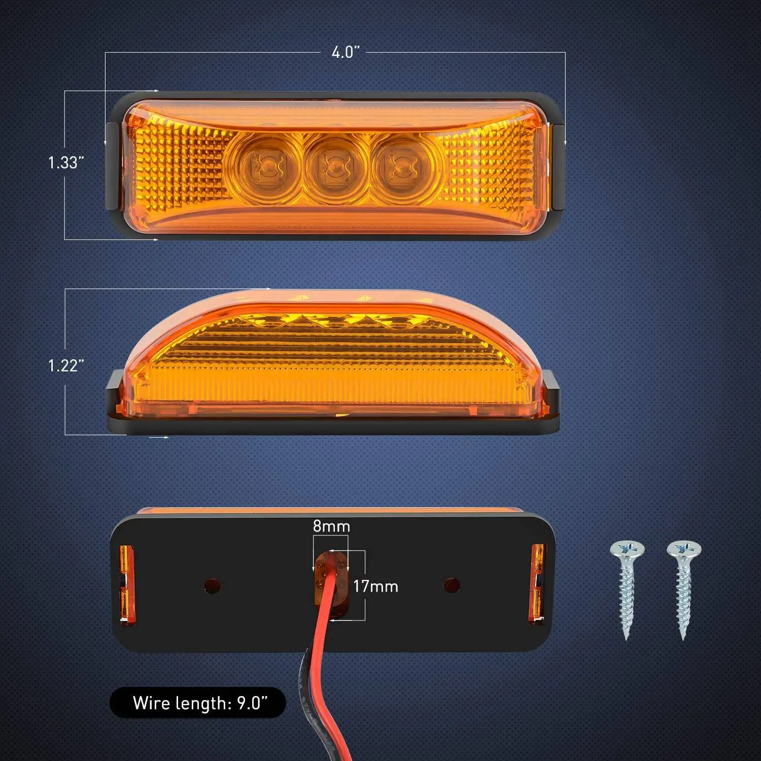 2PCS 24V 3.9Inch 3 LED Truck Trailer amber Light Front Rear LED Side Marker Lights Clearance Indicator Lamp Waterproof