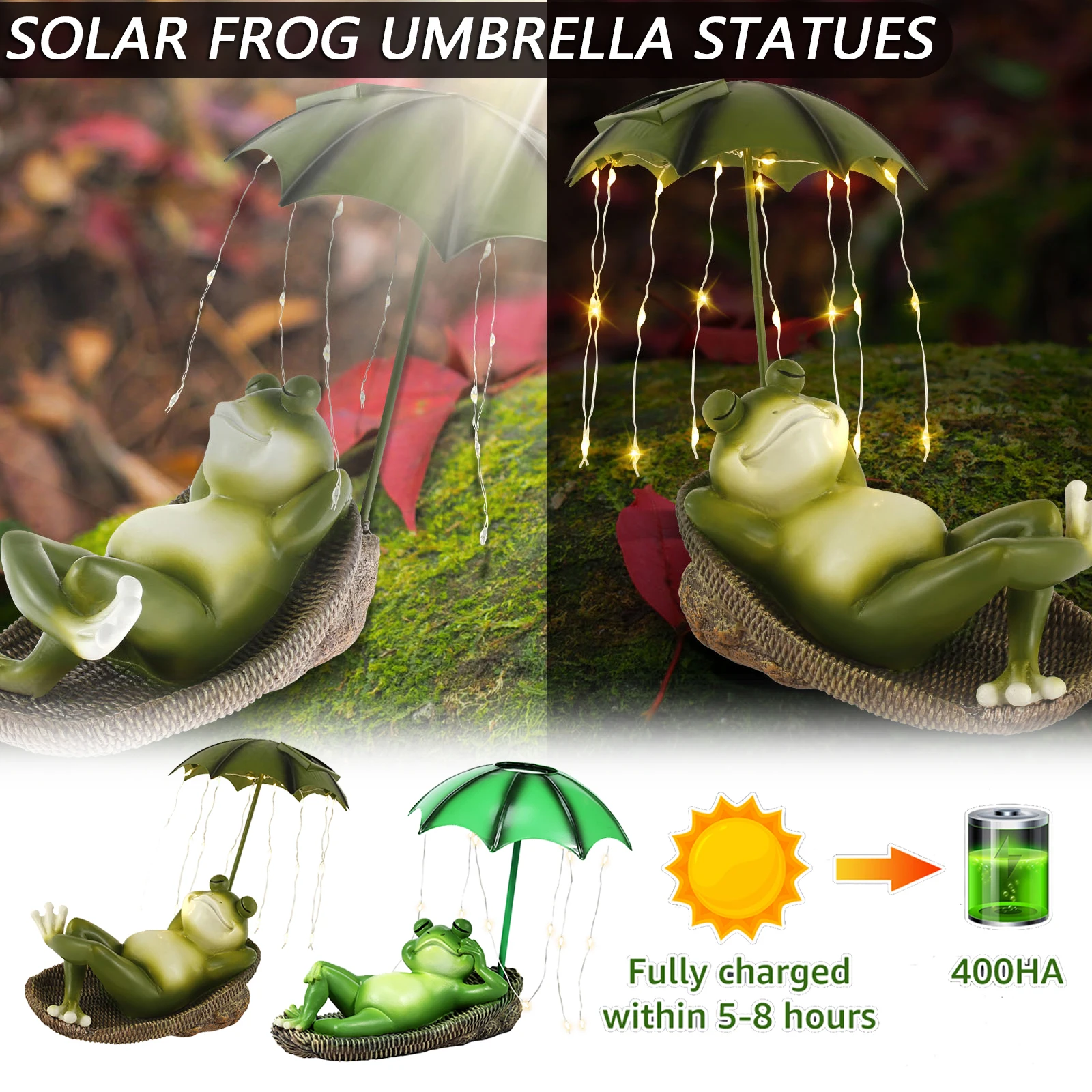 

Frogs Garden Outdoor Decor Statue Umbrella Statues Waterproof Resin LED Frog Resin Cute Animal Sculpture Lights Garden Gift