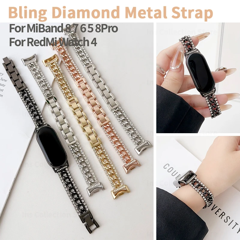 

Bling Diamond Strap for Xiaomi Mi Band 8 Pro 8 7 6 5 Women Metal Bracelet for Redmi Watch 4 Replacement Wristbands Accessories