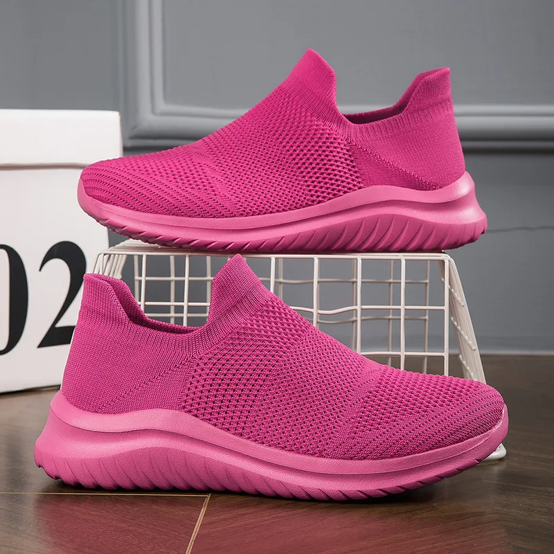 2026 New Light Sneakers Shoes Women Loafers Light Walking Summer Mesh Breathable Knit Slip On Socks Running Shoes Casual Shoes