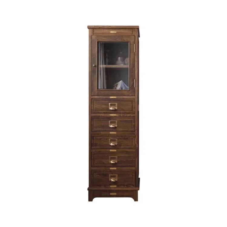 

Solid wood display collection cabinet, drawer file, medieval style, retro corner storage cabinet display cabinet