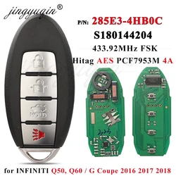 jingyuqin 285E3-4HB0C Car Smart Keyless for Infiniti Q50 Q60 2016 2017 2018 S180144204 433.92MHz 4A Intelligent Remote Control