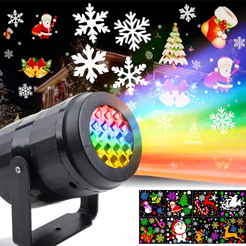 1pc Snowflake Christmas Laser Projector Light 16 patterns Waterproof Rotating Christmas LED Stage Lights Christmas Decoration