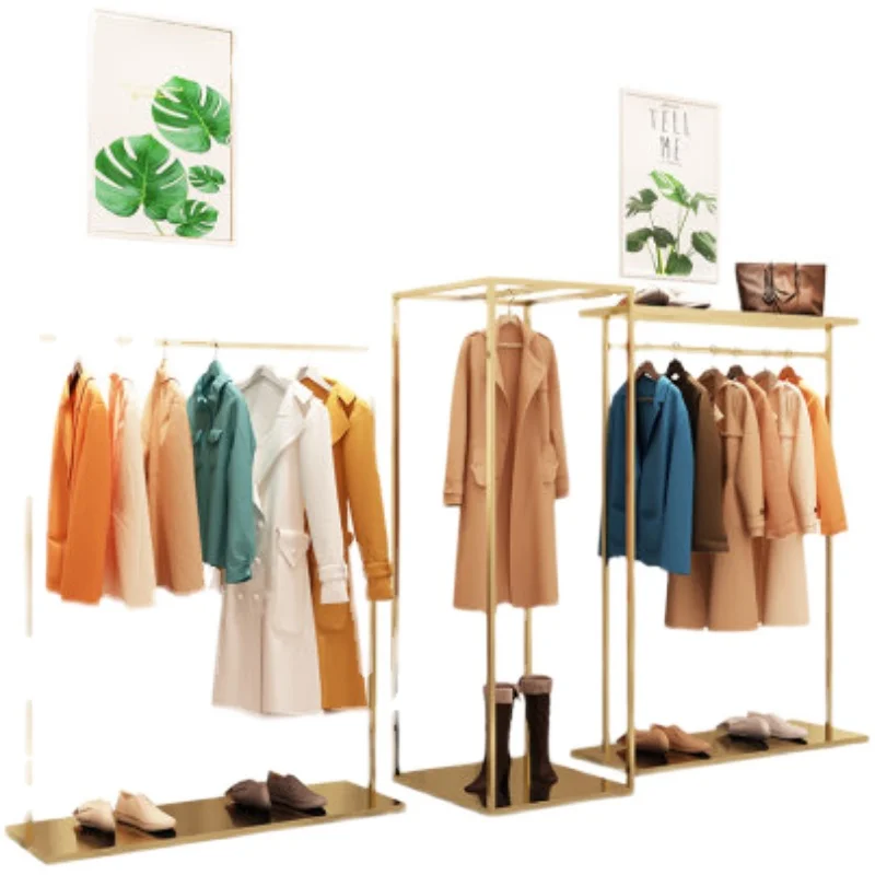 

Clothing store display rack Floor-to-ceiling gold display rack Clothes light luxury hanger