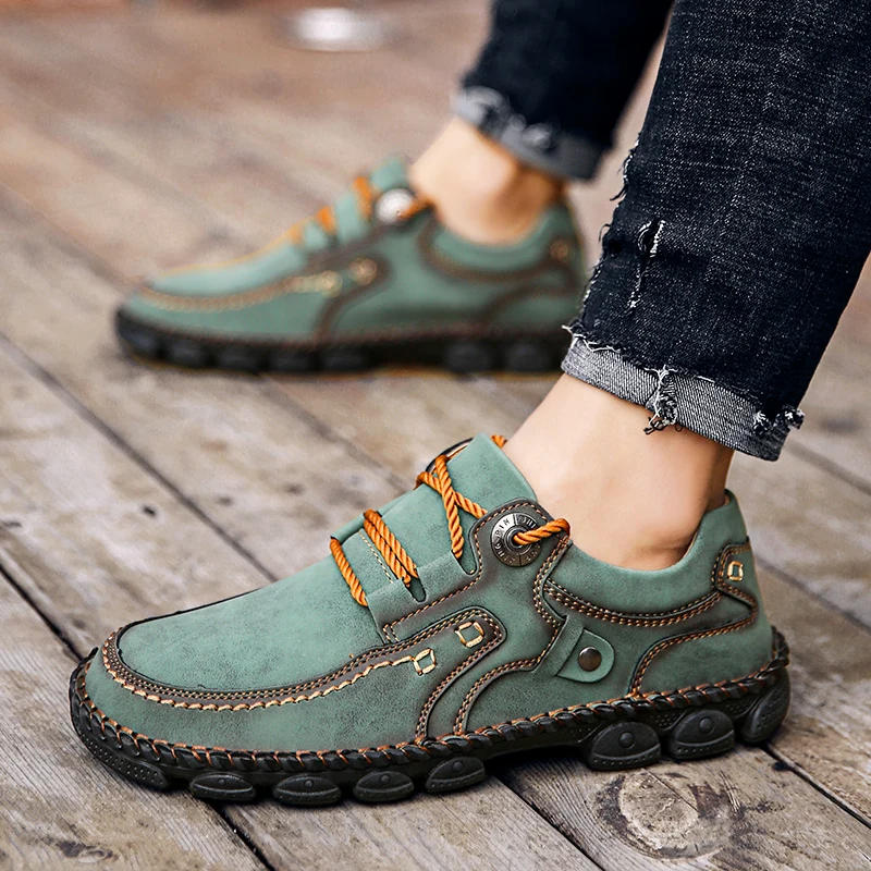 

Men's Autumn Handmade Casual Leather Shoes - Breathable, Non-Slip & Wear-Resistant Work Boots, Soft Sole Outdoor Travel Shoes