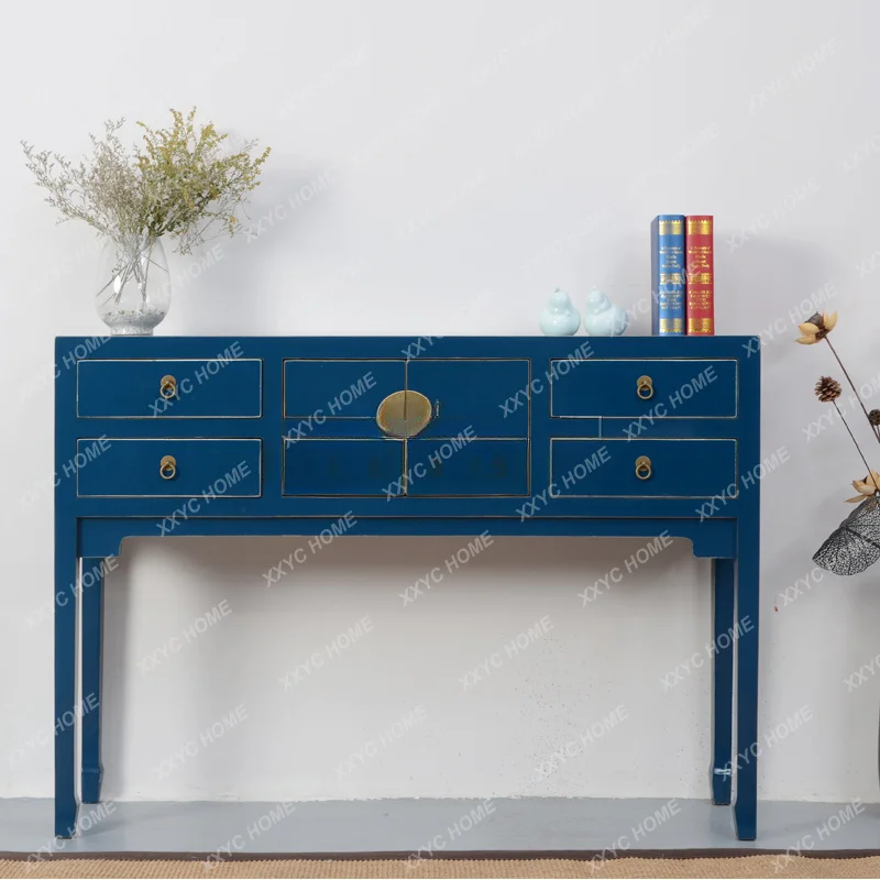 New Chinese-style simple solid wood four-pump two-door high-footed entrance platform retro and old lockers