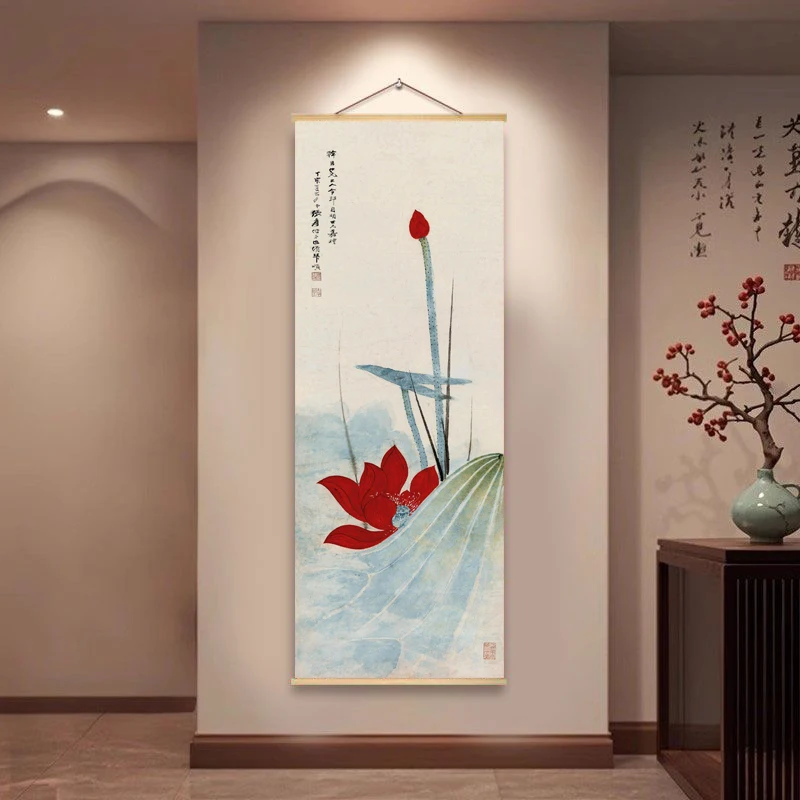 Chinese modern classic red lotus painting decoration painting, elegant home decoration