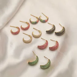 HECHENG,C shape stud earrings Shiny Cubic zircon earrings for women piercing earrings Jewelry wholesale christmas gifts