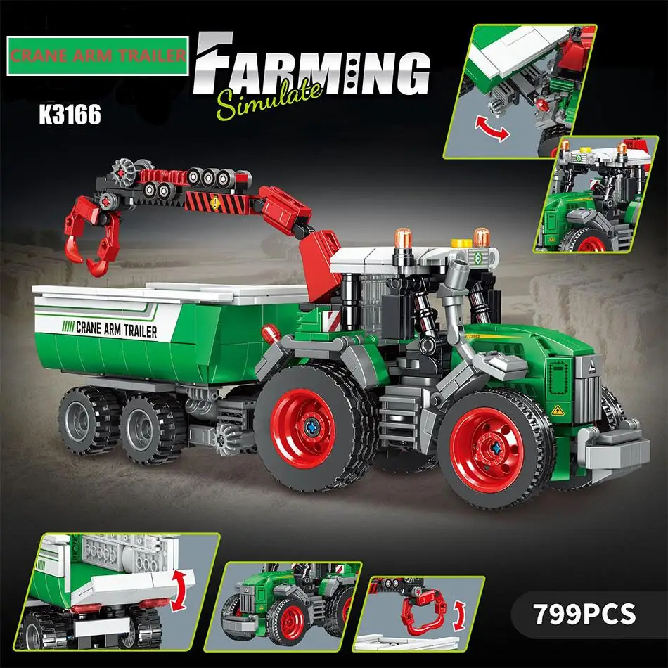 Technische Katoen Picker Crame Arm Trailer Oogst Bouwstenen MOC Landbouw Simuleren Model Montage Bricks Speelgoed Voor Kinderen Geschenken