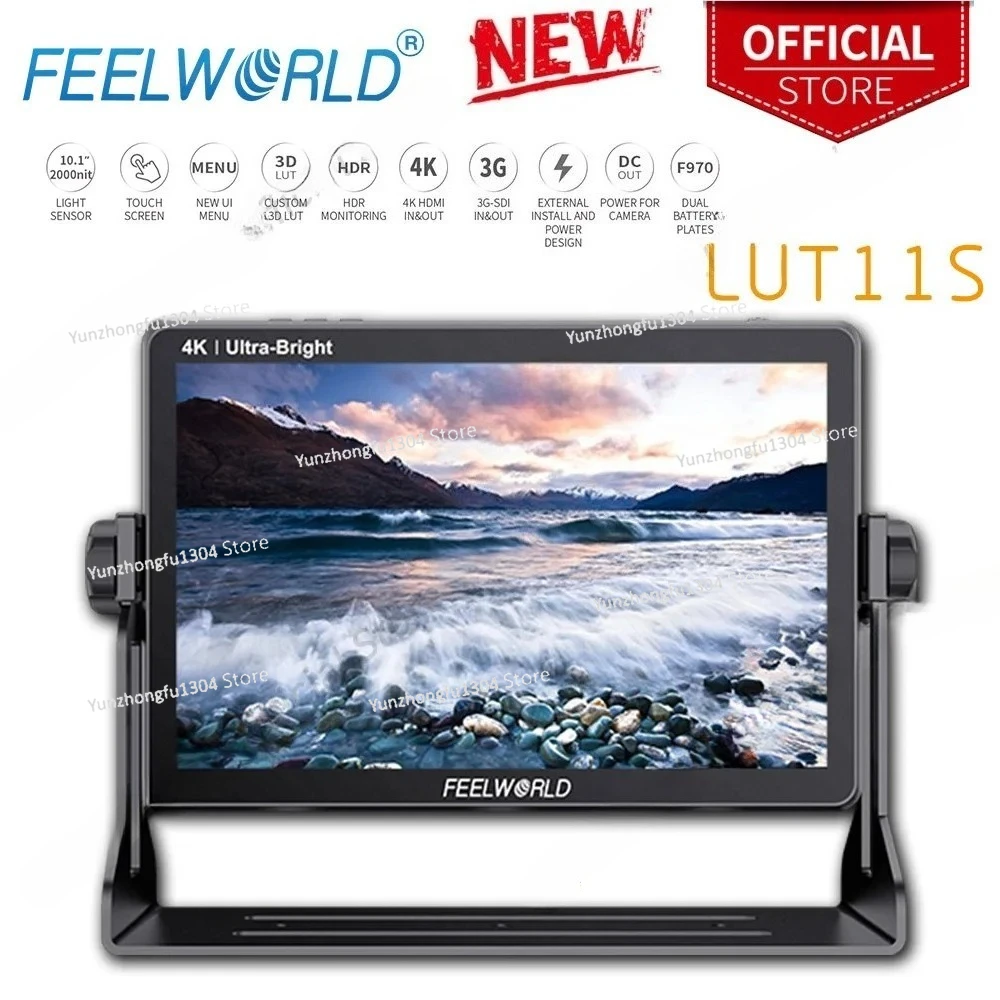 

FEELWORLD 10,1-дюймовый сенсорный экран 2000 нит, ультра яркий IPS 3DLUT 3G-SDI HDMI DSLR-камера, полевой монитор с внешним объективом F970 LUT11