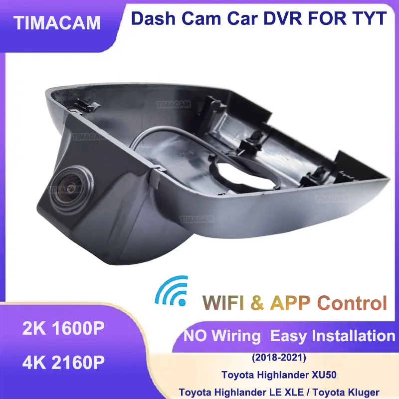 TIMACAM-cámara Dual para salpicadero de coche, videocámara Dvr 4K 2160P 2K para Toyota Highlander XU50 LE XLE para Toyota Kluger 2018 2019 2020 2021