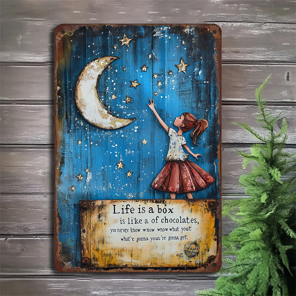 Decoração de parede de ferro noturna estrelada vintage, lua e estrelas, ilustração, sinal de ferro para casa, escritório, cafeteria, 8x12 polegadas, decoração de casa