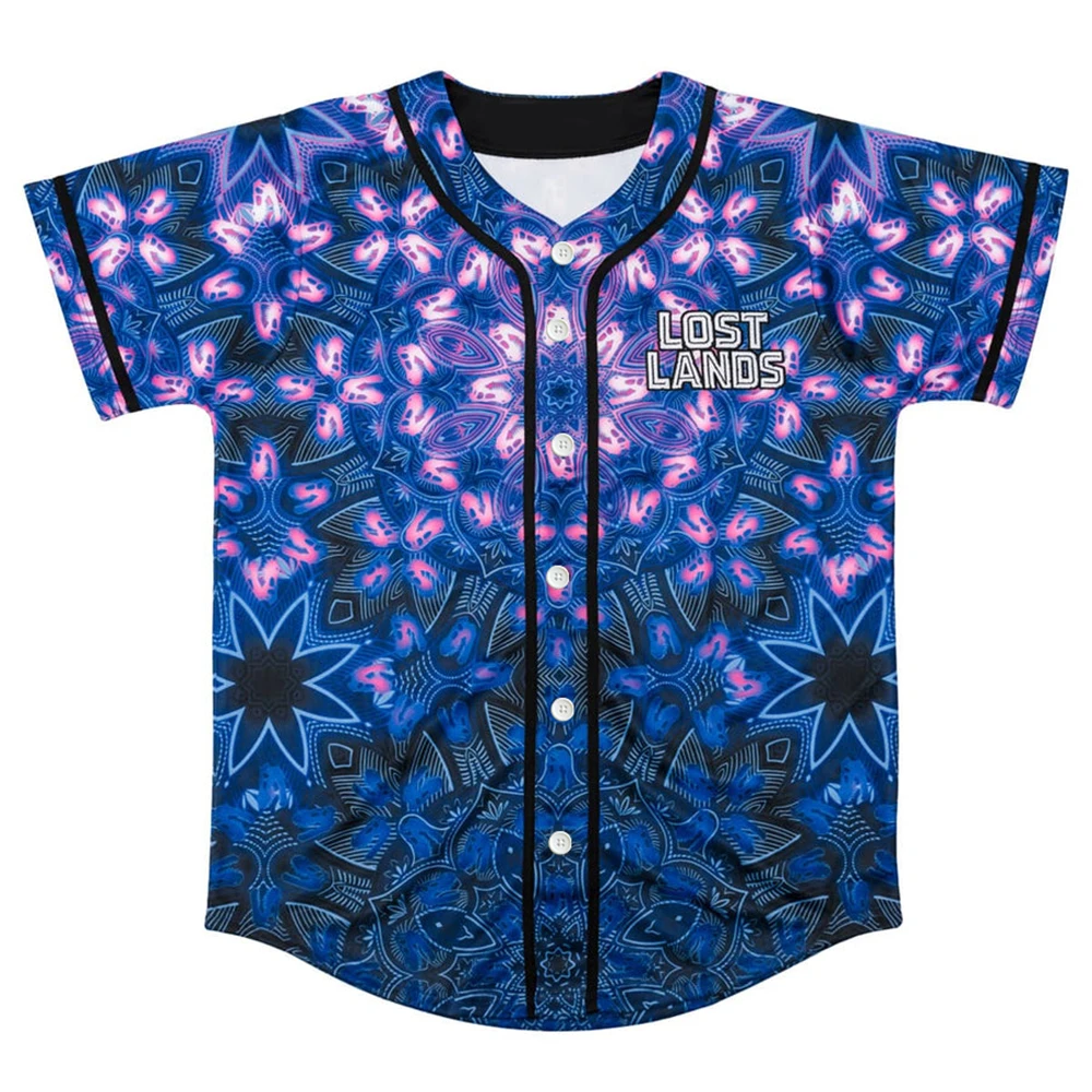 Excision LOST LANDS MANDALA  Baseball Jersey Harajuku Thin button Baseball Uniform Funny Baseball Jersey Fro EDM Top