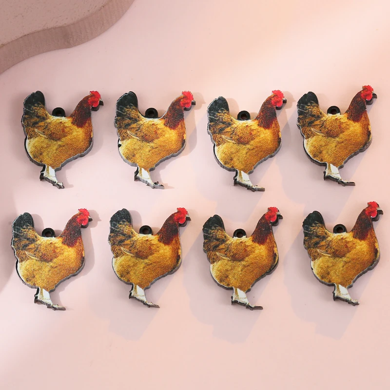 HEYUYAO 10pcs/lot Acrylic Chicken Hen Cow Snails Charms Pendant DIY Earrings Keychain for Jewelry Making Accessories